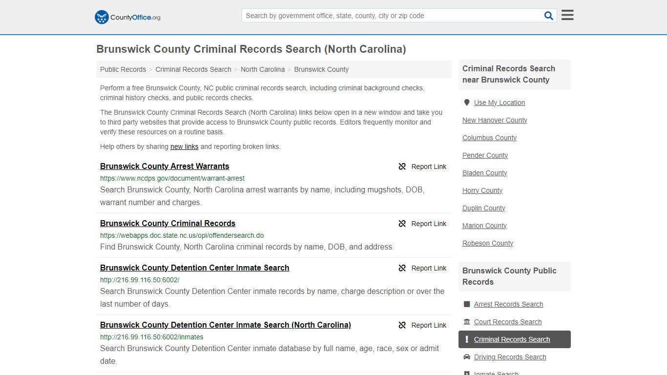 Brunswick County Criminal Records Search (North Carolina)